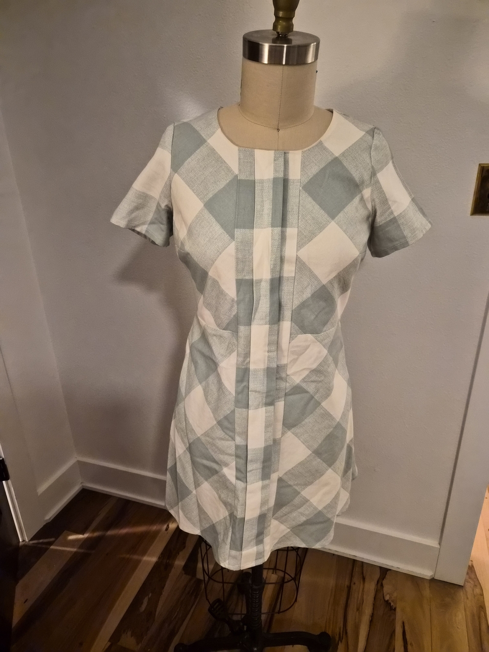 Mint Green and White Gingham Shift Dress